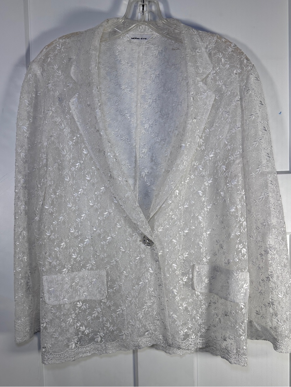 Mode Eye White Lace Single-Button Women's Blazer Jacket